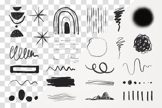 Abstract scribble lines png sticker set sfondo trasparente