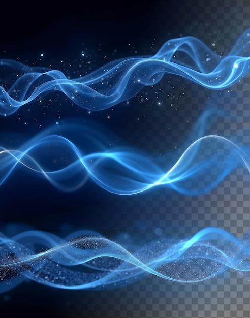 abstract shiny color blue wave design with bokeh lights isolated on transparent background
