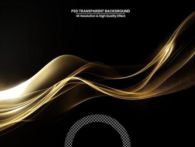 Abstract shiny color gold wave design element with glitter effect on transparent background