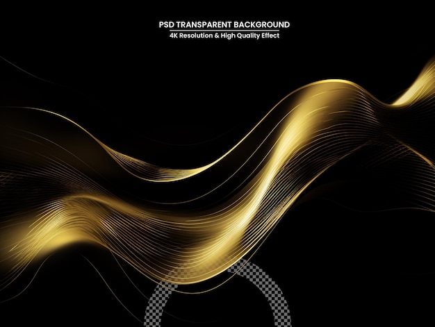 Abstract shiny color gold wave design element with glitter effect on transparent background