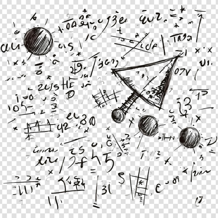 PSD abstract sketch chaotic math equations and diagrams
