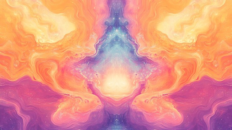 PSD abstract symmetrical vibrant swirling colors resembling cosmic nebula or fluid art