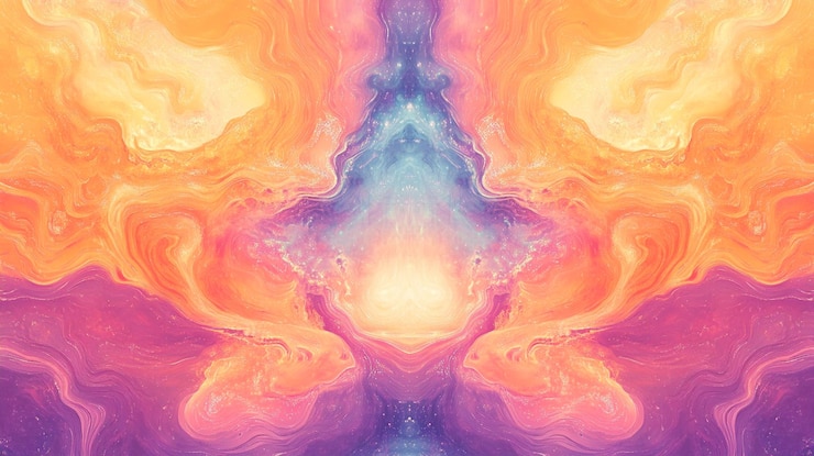 PSD abstract symmetrical vibrant swirling colors resembling cosmic nebula or fluid art