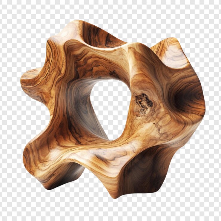 PSD abstract wood sculpture modern art design brown tones natural wood grain
