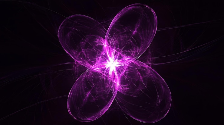 PSD abstracta flor fractal púrpura brillante sobre un fondo negro