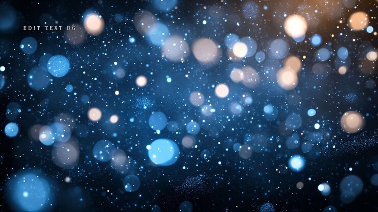 PSD abstracto azul y oro luces bokeh partículas relucientes en fondo oscuro