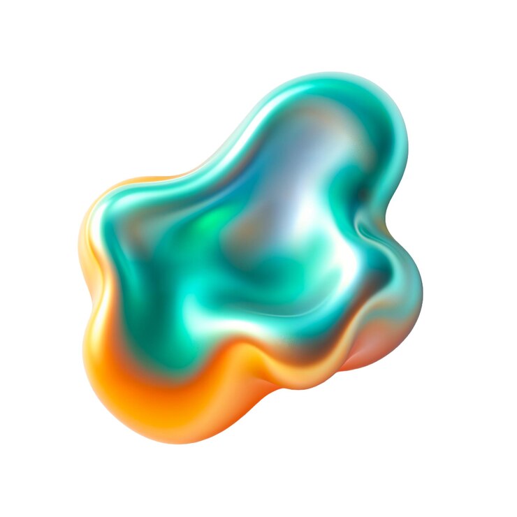 PSD abstracto blob iridescente con forma fluida y reflexiones metálicas