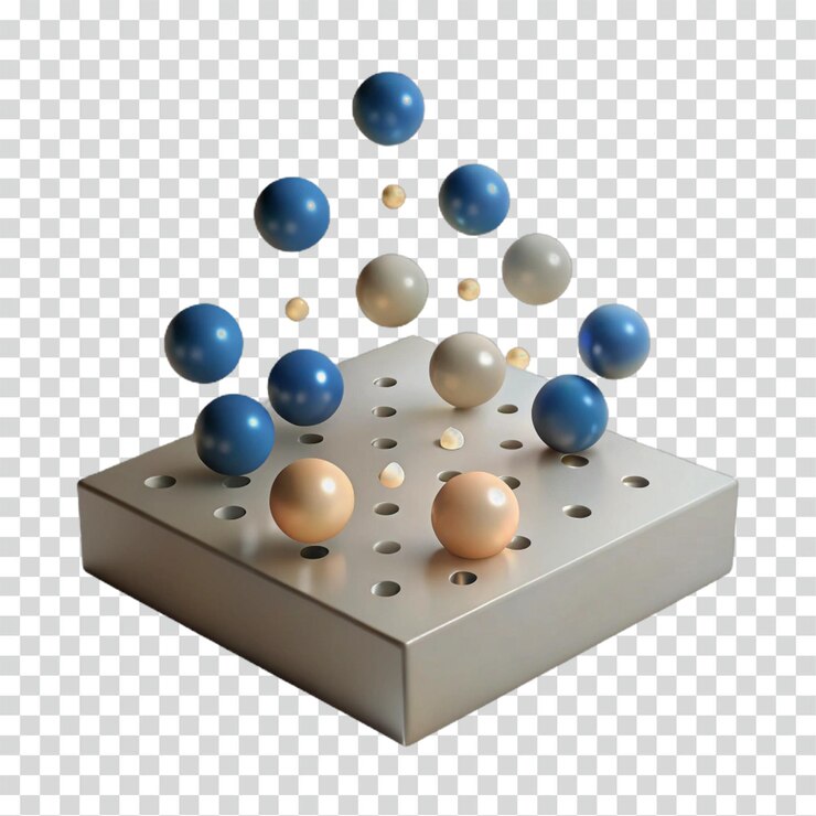 PSD abstracto de las bolas de renderización 3d en la superficie perforada