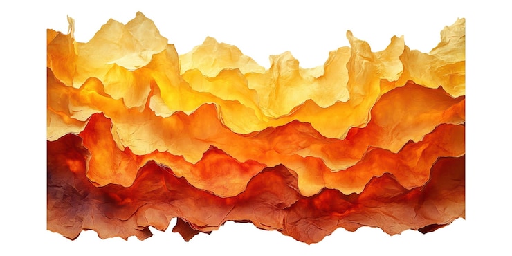 PSD abstracto capas de papel de pergamino ondas en tonos cálidos aislados en un fondo transparente