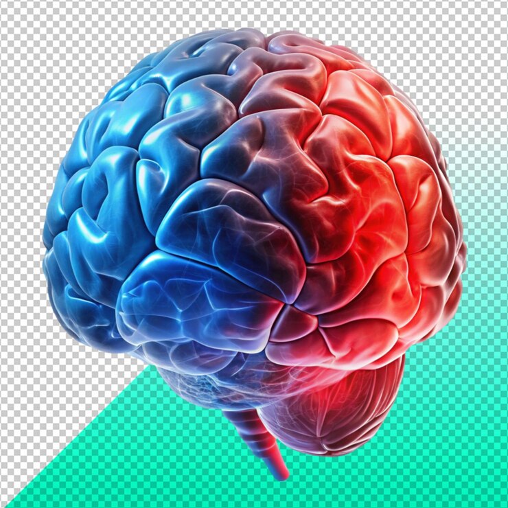 PSD abstracto cerebro humano rojo y azul en fondo transparente