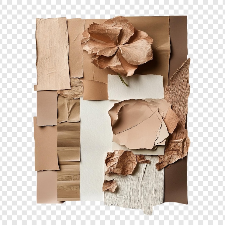PSD abstracto collaje beige papeles texturizados y flores