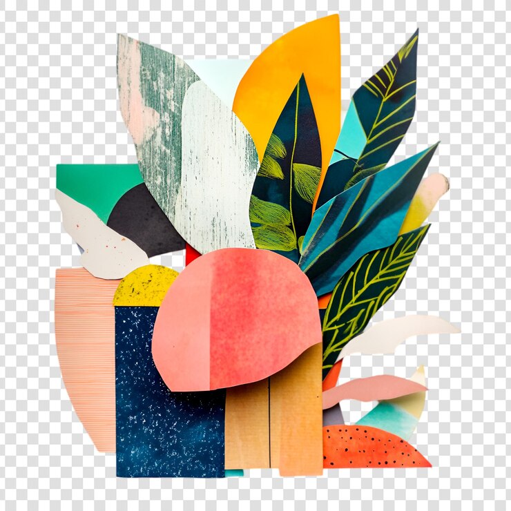 PSD abstracto collaje de colores hojas tropicales diseño artístico de papel