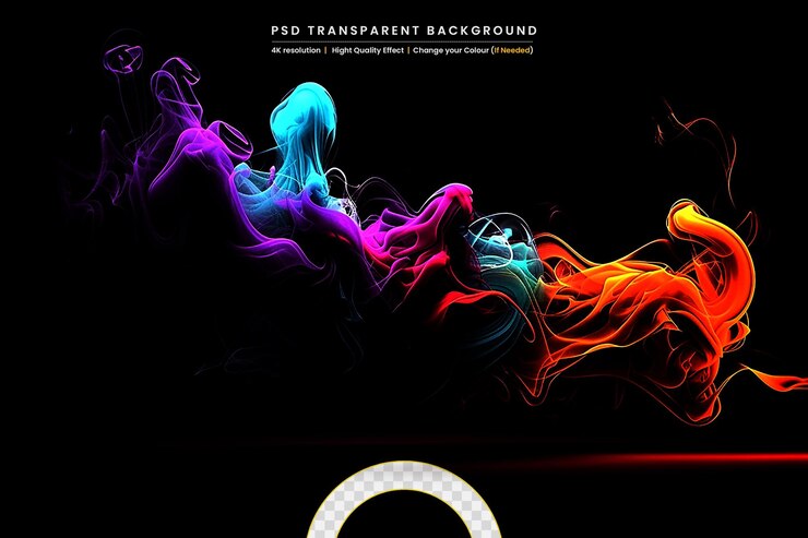 PSD abstracto de coloridas bocanadas de humo en un fondo transparente