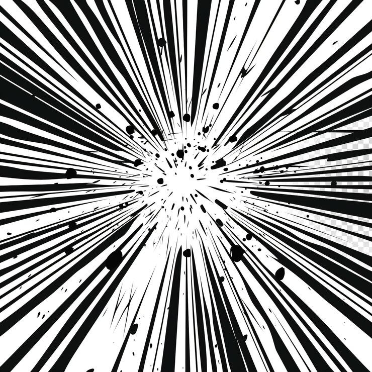 PSD abstracto cómic flash explosión líneas radiales en un fondo transparente