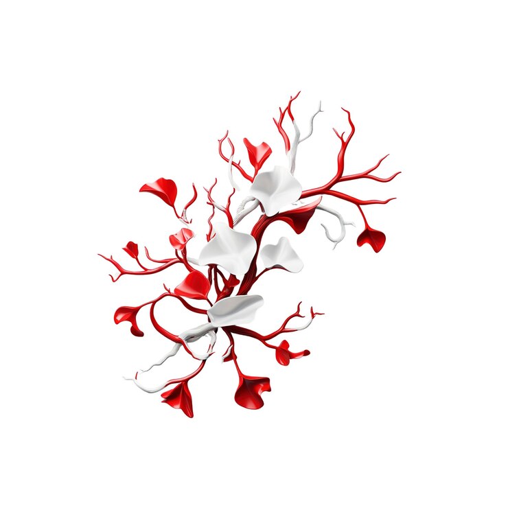 PSD abstracto diseño de ramas florales rojas y blancas