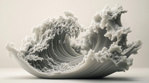 Abstracto escultura de onda renderizada en 3D con fondo gris blanco texturizado