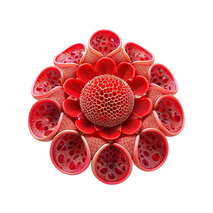 PSD abstracto flor roja con patrón de panal de miel