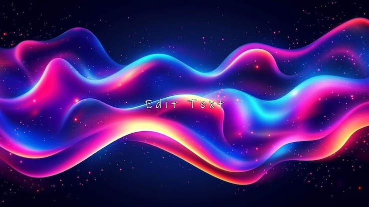 PSD abstracto flujo de ondas de neón vibrante en fondo oscuro
