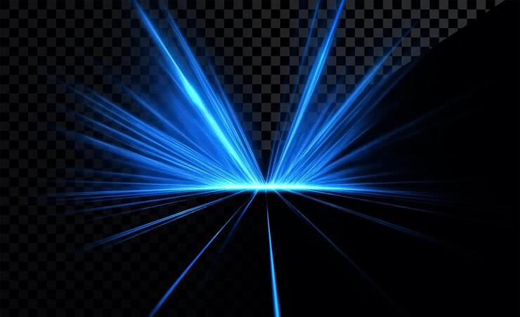PSD abstracto fondo de rayos de luz azul con rayos láser brillantes en un fondo transparente