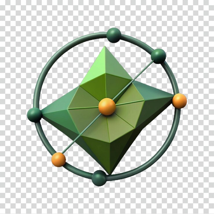 PSD abstracto forma geométrica 3d poliedro verde con matriz circular