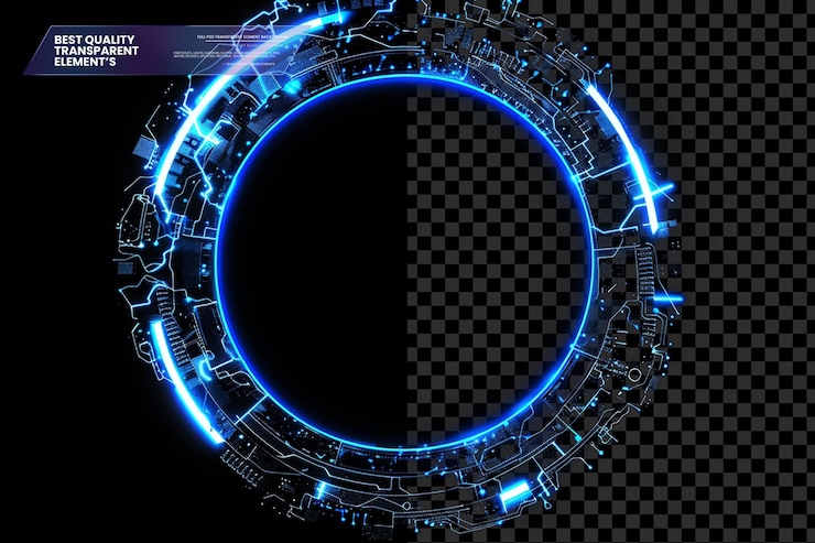 PSD abstracto futurista marco redondo azul brillante con círculos en un fondo transparente