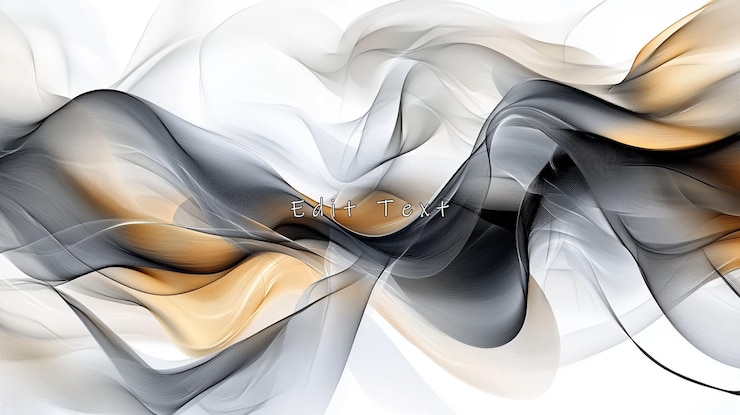 PSD abstracto girando oro y ondas de humo gris en blanco