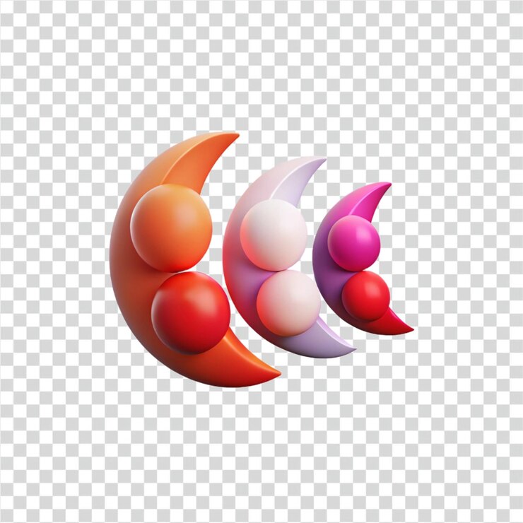 PSD abstracto de lunas creciente con esferas renderizado en 3d colorido