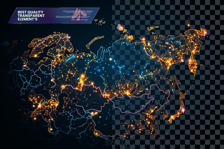 PSD abstracto mapa de la federación rusa creado a partir de do en un fondo transparente