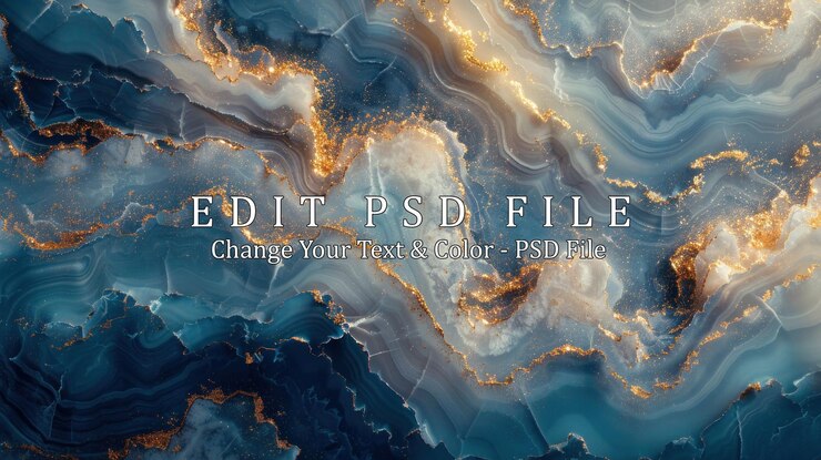 PSD abstracto mármol giratorio azul y dorado