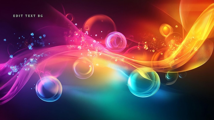 PSD abstracto ondas coloridas burbujas y notas musicales en fondo oscuro