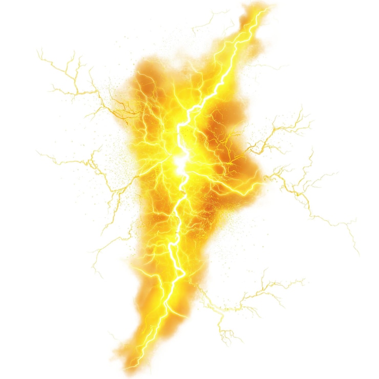 PSD abstracto rayo eléctrico de plasma efecto de energía brillante amarillo caliente con chispas brillantes