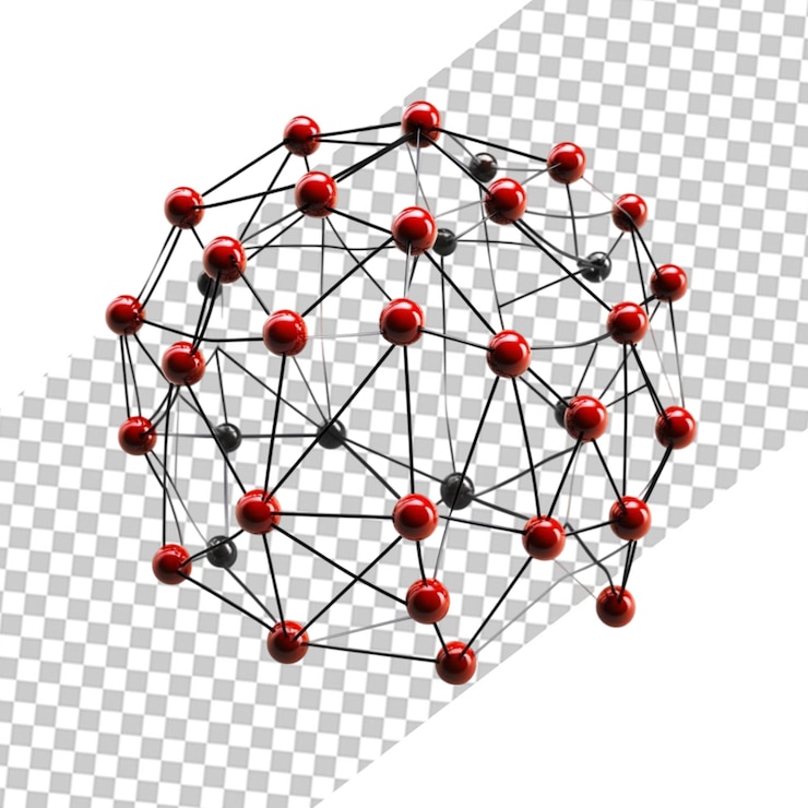 PSD abstracto red black sphere nodos de conexión de red diseño de modelo de malla de datos de arte web en 3d