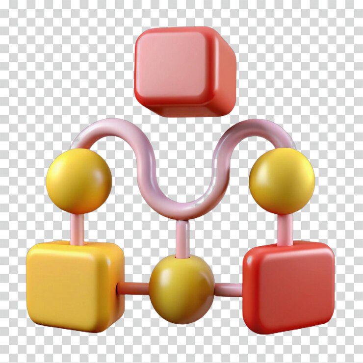 PSD abstracto renderización 3d conectando formas visualización de red diseño geométrico cubos y esferas de colores