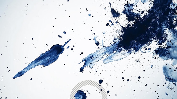 PSD abstracto las salpicaduras de tinta azul sobre un fondo blanco crean un vibrante efecto artístico
