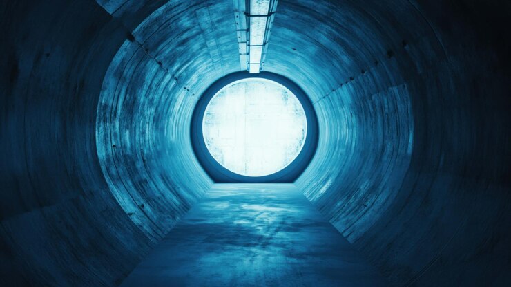 PSD abstracto túnel azul un viaje a través del hormigón cilíndrico