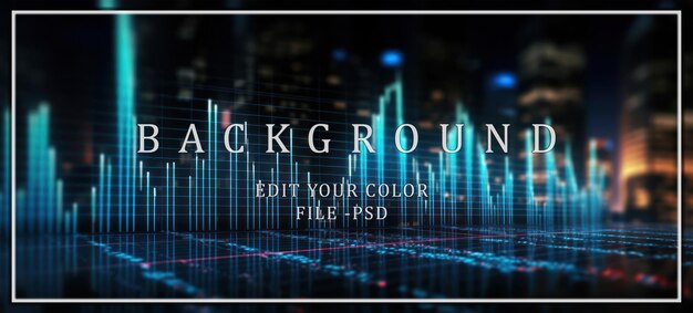 Abstracto Visualización de datos azules y rojos con luces de la ciudad en el fondo