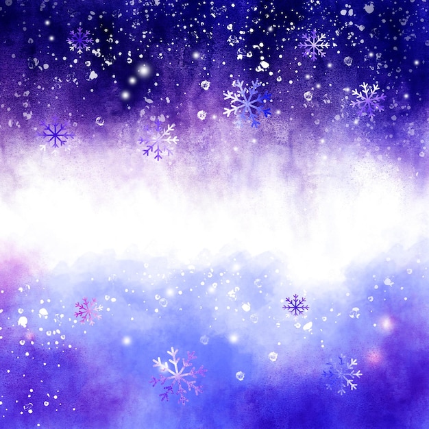 PSD abstrait bleu violet nouvelle année noël arrière-plan aquarelle d'hiver motif de ciel avec de la neige