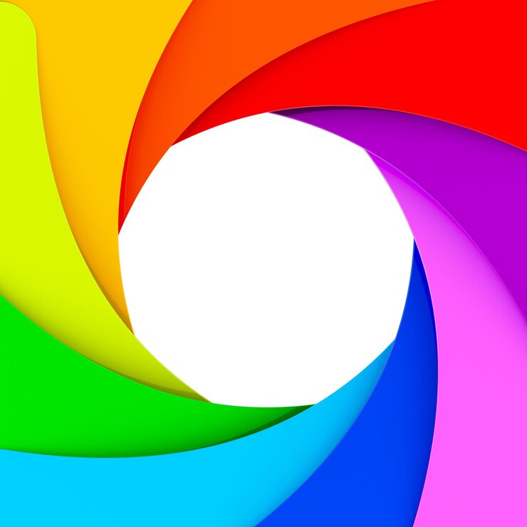 PSD abstrait coloré comme ouverture de l'obturateur de la caméra rendu 3d isolé sur un fond transparent