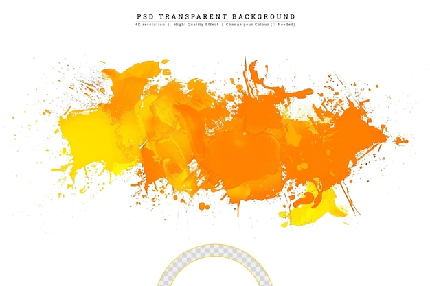 PSD abstrait peint à la main à l'aquarelle jaune sur fond transparent