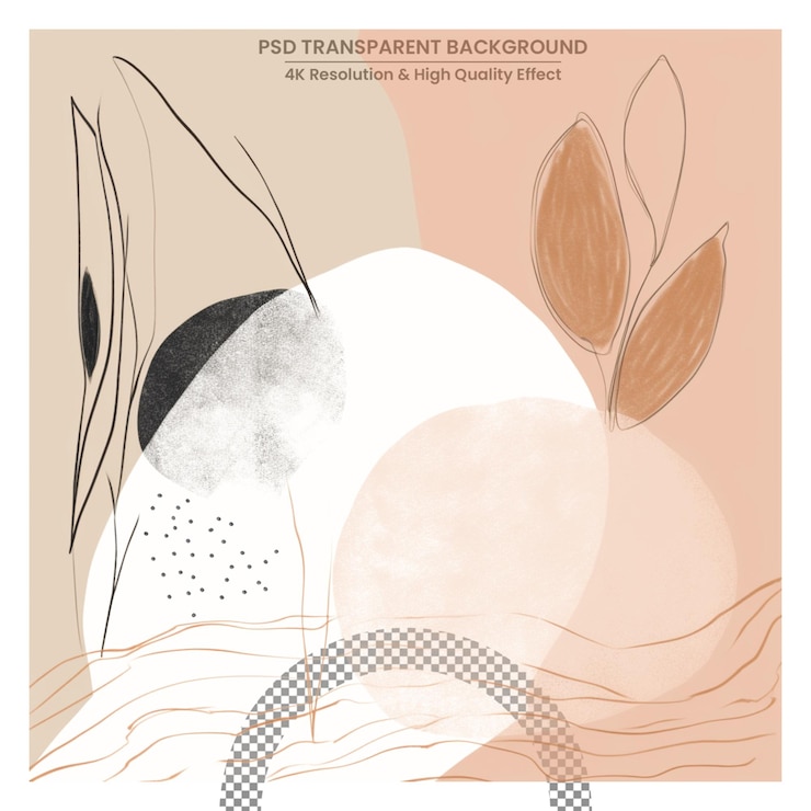 PSD abstrakte blumen blätter gras aquarell goldfarbene cartoon modische moderne kunstwand