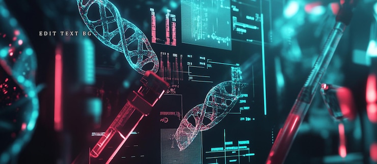 PSD abstrakte dna-stränge und laboreinrichtungen mit futuristischer schnittstelle