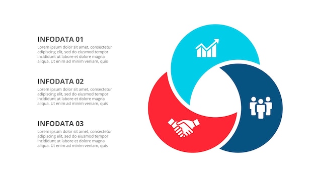 Abstrakte flache elemente des zyklusdiagramms mit 3 schritten kreatives konzept für infografik