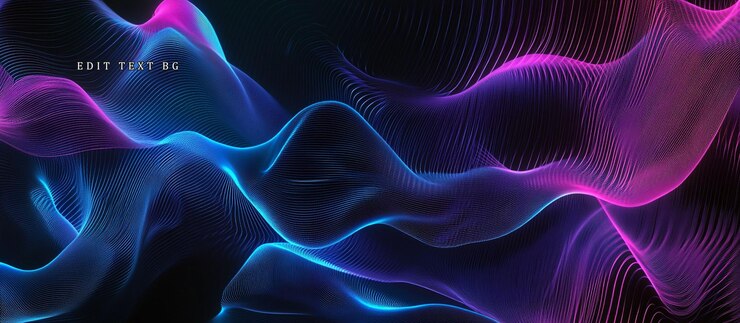 Abstrakte fließende Neonwellen in Blau und Lila