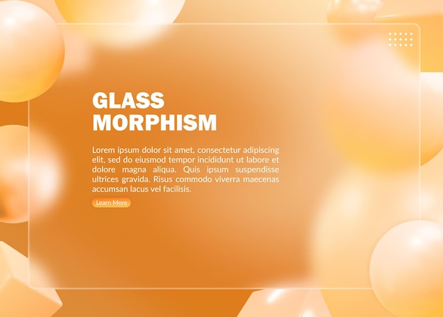 Abstrakte orange landing page mit verschwommenem glasmorphismuseffekt