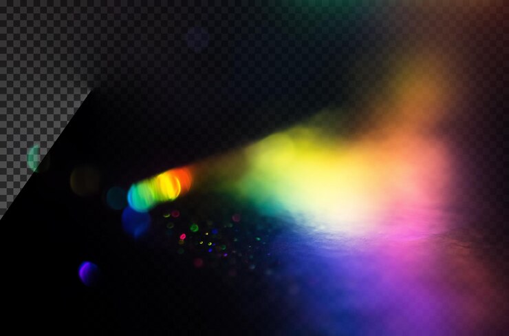 PSD abstrakte prisma-lichtreflexion mit regenbogenflare überlagerungseffekt auf transparentem hintergrund