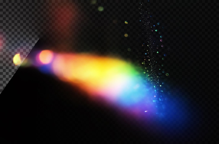 PSD abstrakte prisma-lichtreflexion mit regenbogenflare überlagerungseffekt auf transparentem hintergrund
