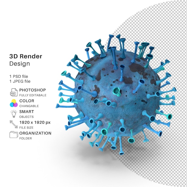 Abstrakte virusstruktur 3d-modellierung psd-datei realistischer virus