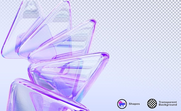 Abstrakter 3D-Hintergrund mit glastransparenter Dreieckplatte, Irisform, helllila, holographischer Gradientrender, moderne kreative Tapete, digitales Grafikdesign, Tech-Banner