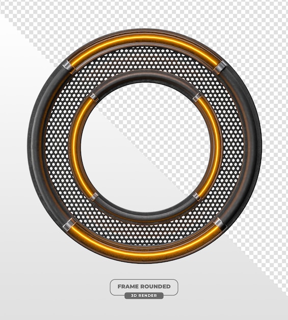 Abstrakter 3D-Rendered-Geometrischer Rahmen mit Neon- und Metalldetails mit durchsichtigem Hintergrund