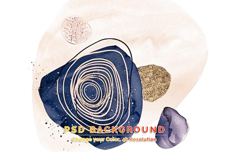 PSD abstrakter aquarell-hintergrund moderne komposition mit line-art-elementen